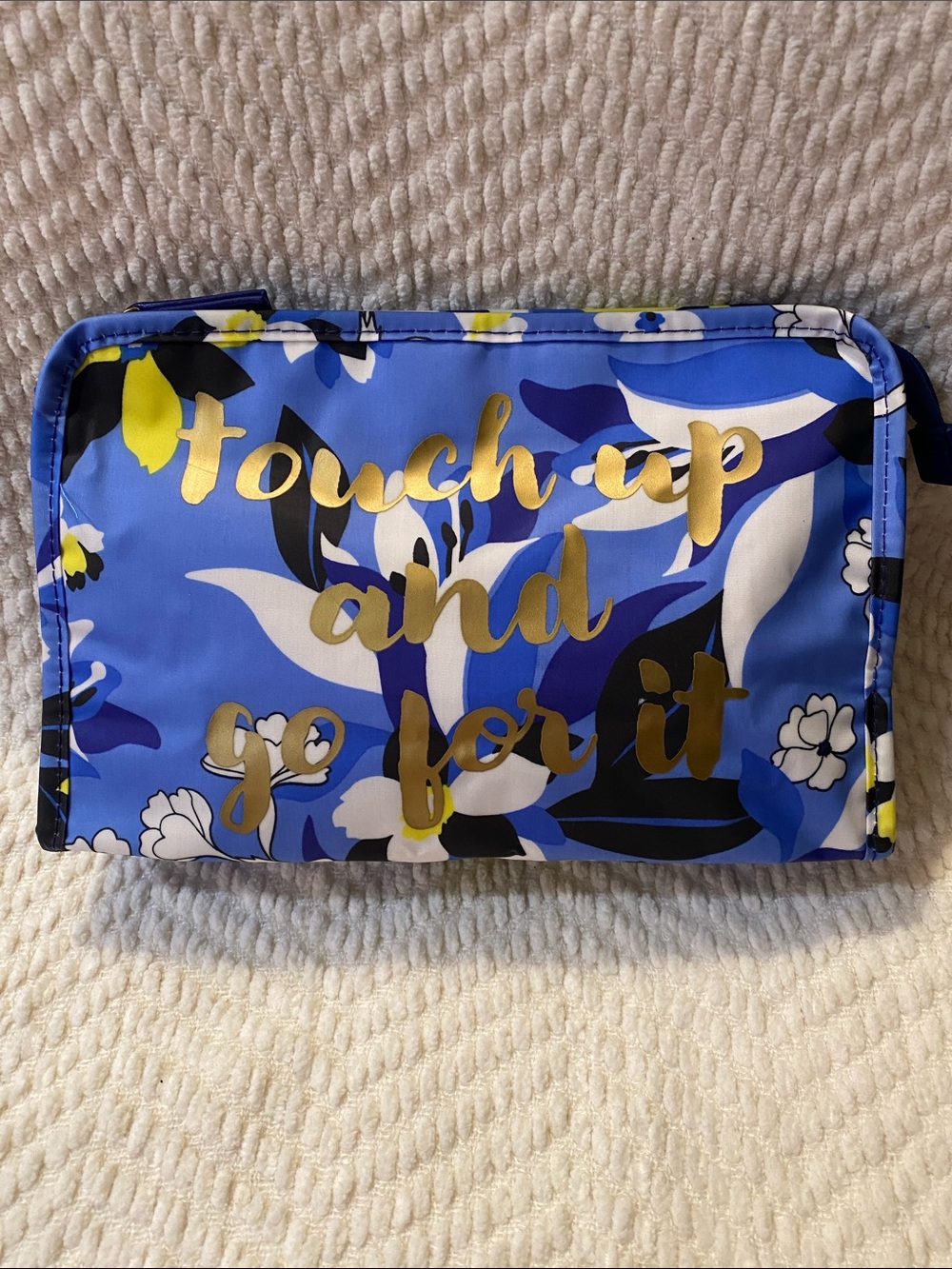 Draper James Blue Floral Cosmetic Pouch with Gold Script